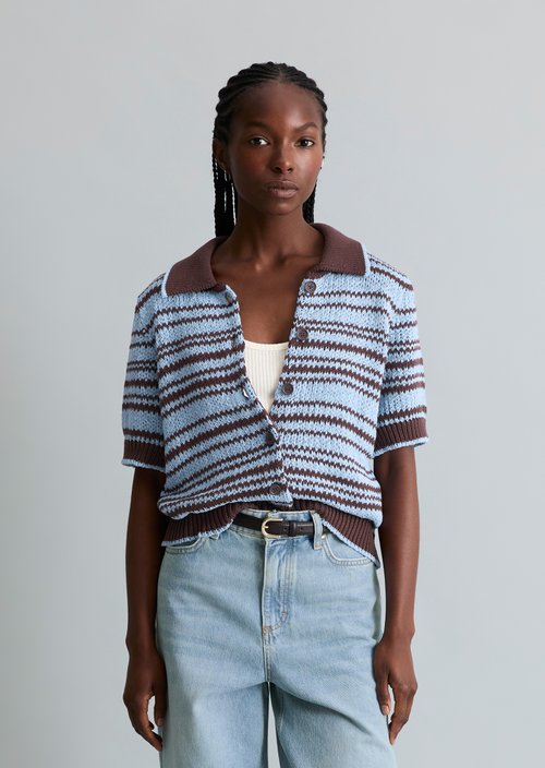 Regular polo cardigan — Dark Brown