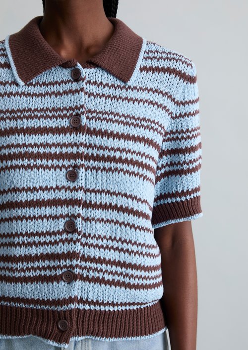 Regular polo cardigan — Dark Brown