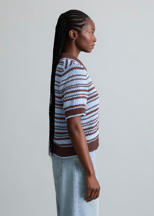 Regular polo cardigan — Dark Brown