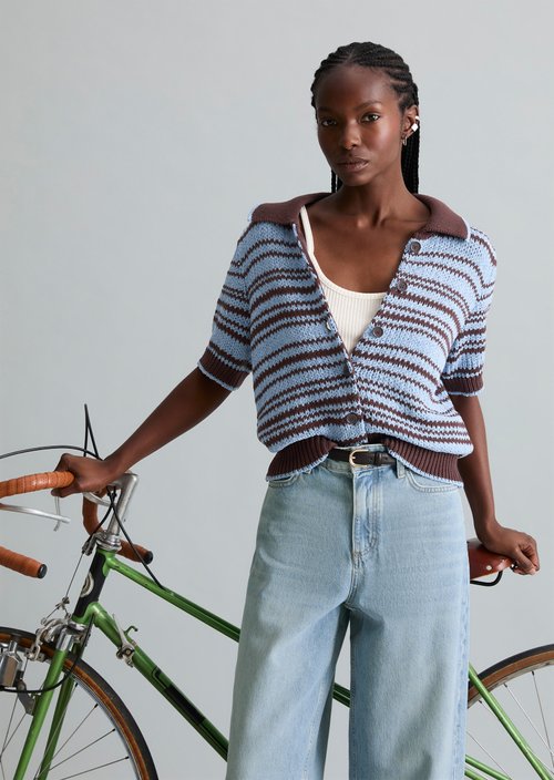 Regular polo cardigan — Dark Brown
