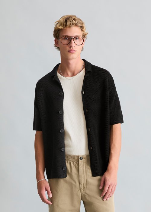 Relaxed short-sleeved cardigan — Black