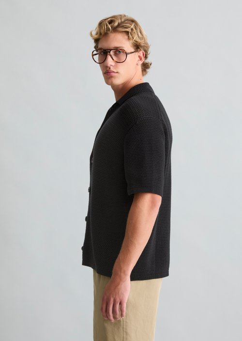 Relaxed short-sleeved cardigan — Black