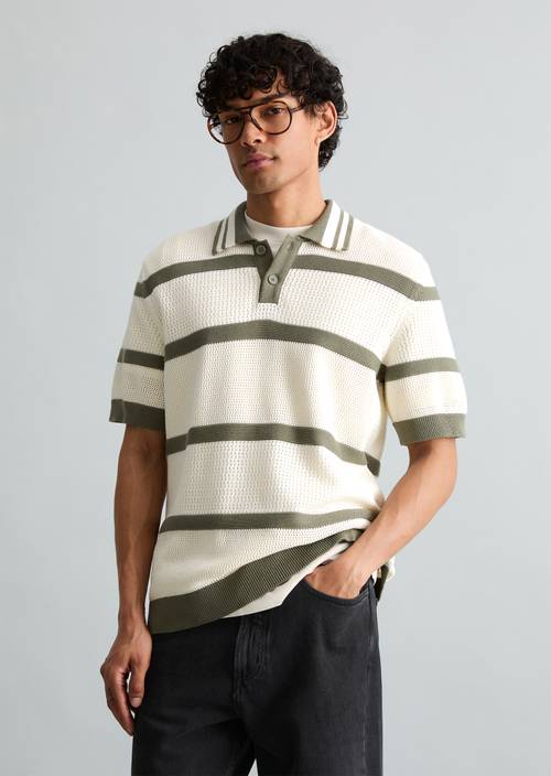 Gebreide polo regular Offwhite in vooraanzicht