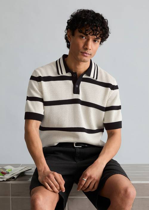 Gebreide polo regular Offwhite in vooraanzicht