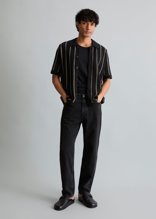 Relaxed polo-style cardigan — Black