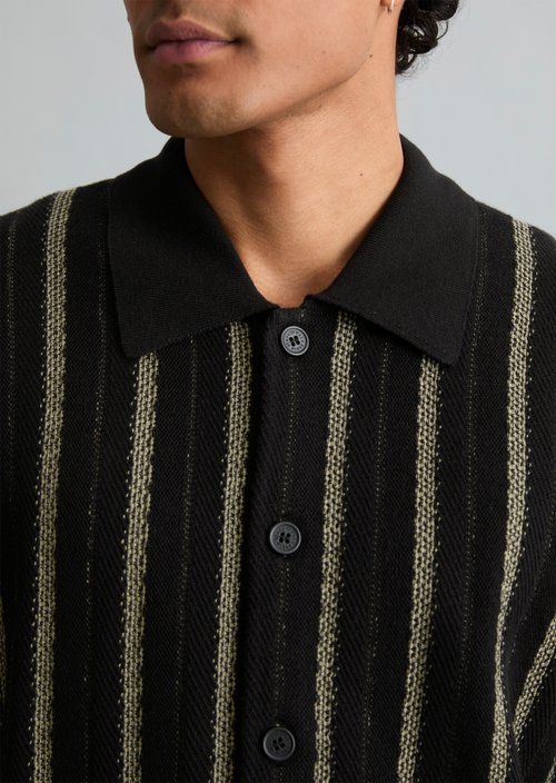 Relaxed polo-style cardigan — Black