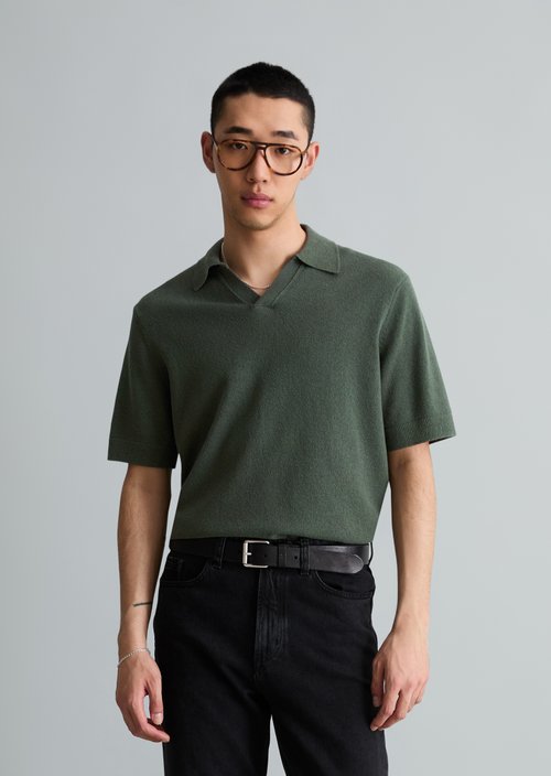 Relaxed knit polo shirt — Moss Green