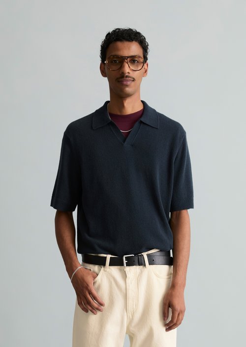 Relaxed knit polo shirt — Peppercorn Grey