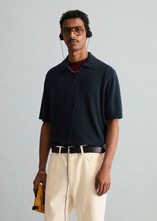 Relaxed knit polo shirt — Peppercorn Grey