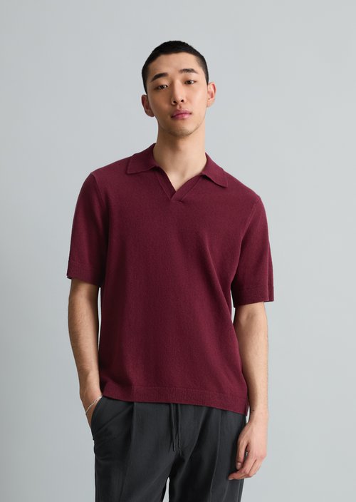 Relaxed knit polo shirt — Merlot Red
