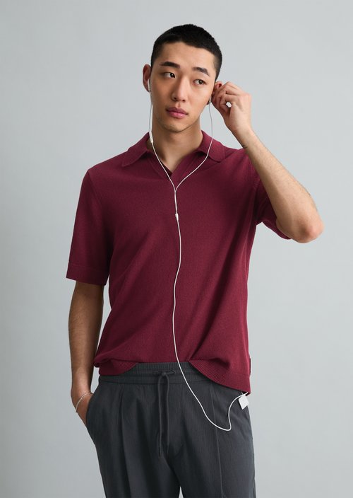 Relaxed knit polo shirt — Merlot Red