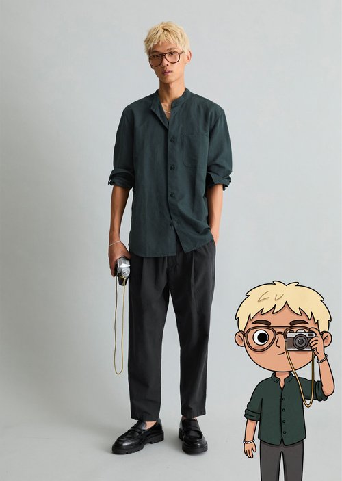 Regular stand-up collar shirt — Peppercorn Grey