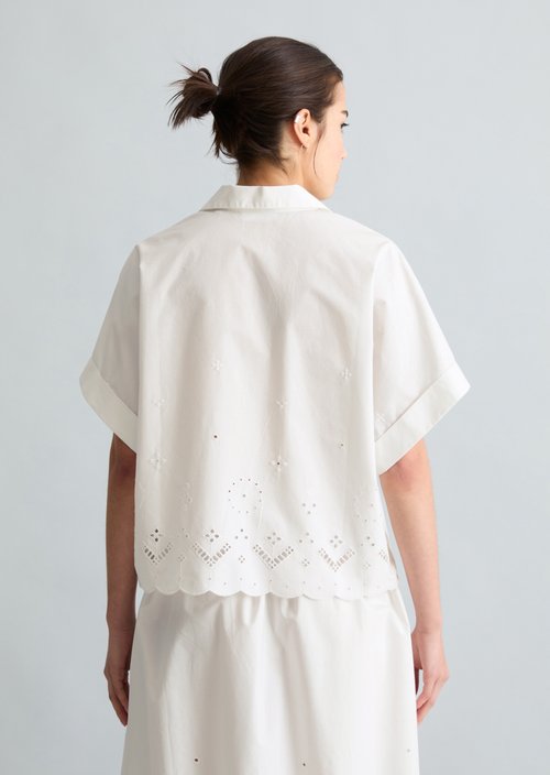 Relaxed short-sleeved lace blouse — Silky White