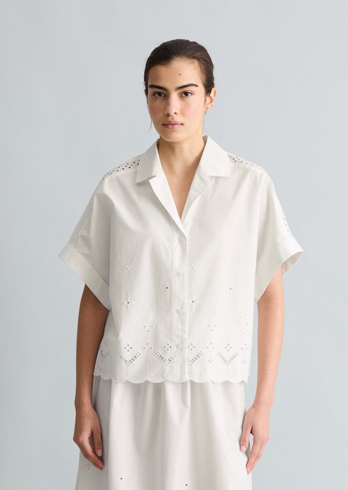 Relaxed short-sleeved lace blouse — Silky White