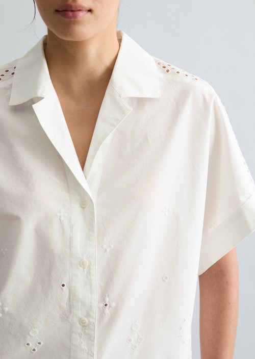 Relaxed short-sleeved lace blouse — Silky White