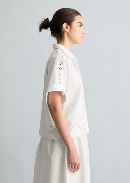 Relaxed short-sleeved lace blouse — Silky White