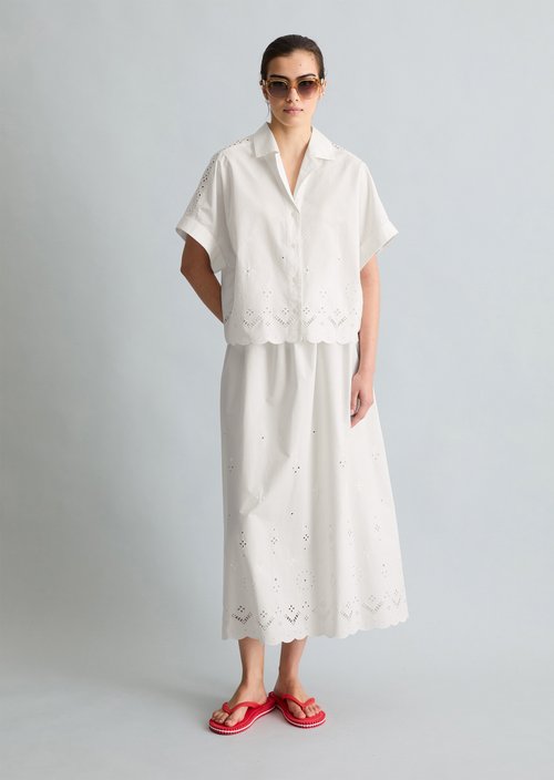 Relaxed short-sleeved lace blouse — Silky White