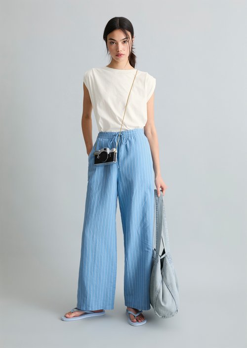 Striped pull-on pants relaxed — Light Blue