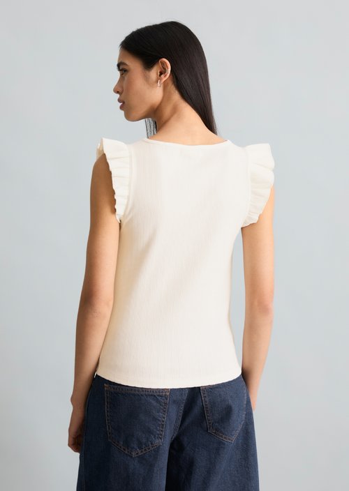 Regular sleeveless flounce top — Silky White