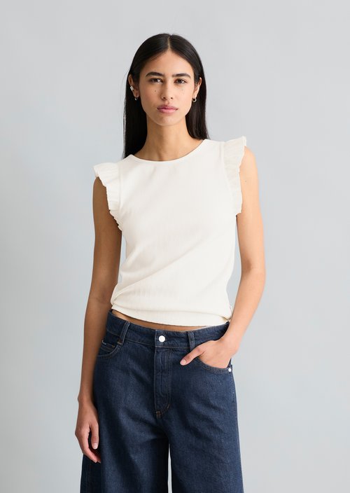 Regular sleeveless flounce top — Silky White