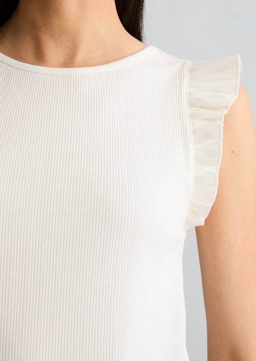 Regular sleeveless flounce top — Silky White