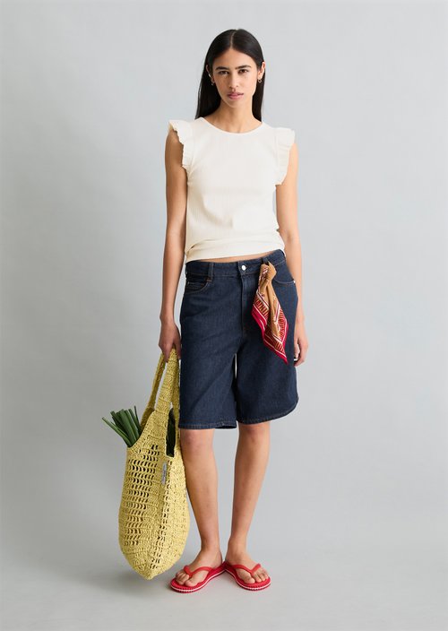 Regular sleeveless flounce top — Silky White