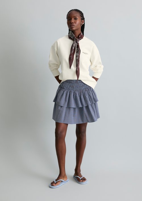 Seersucker tiered skirt flared — Light Blue