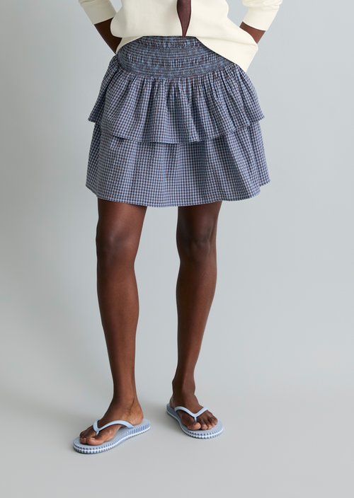 Seersucker tiered skirt flared — Light Blue