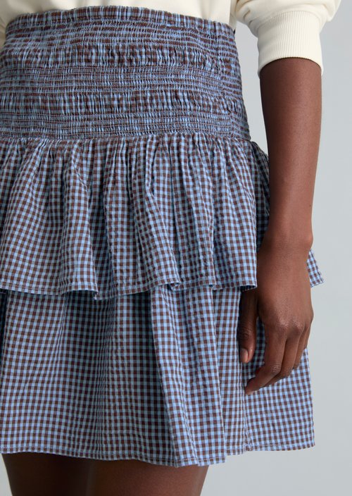 Seersucker tiered skirt flared — Light Blue