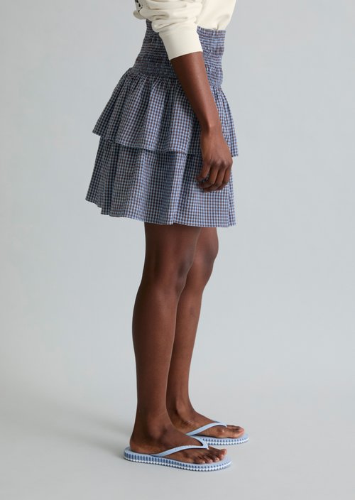 Seersucker tiered skirt flared — Light Blue