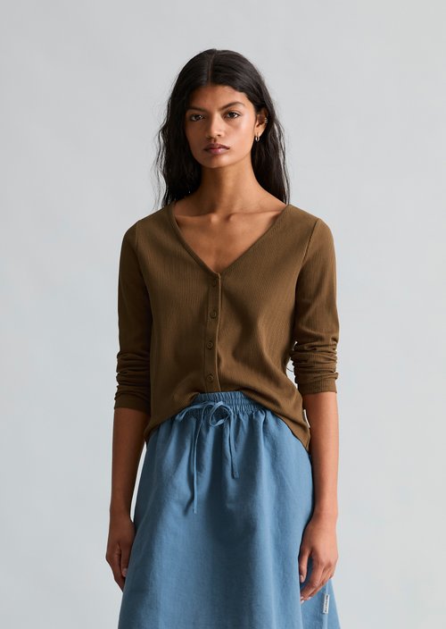 Pointelle cardigan slim — Umbra Brown