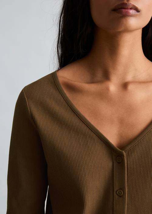 Pointelle-Cardigan slim Umbra Brown en vue détaillée
