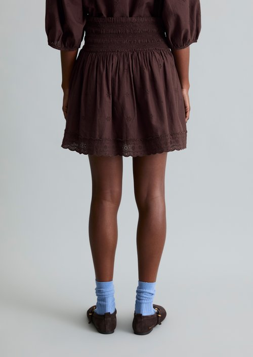Broderie anglaise mini skirt flared — Burnt Aubergine
