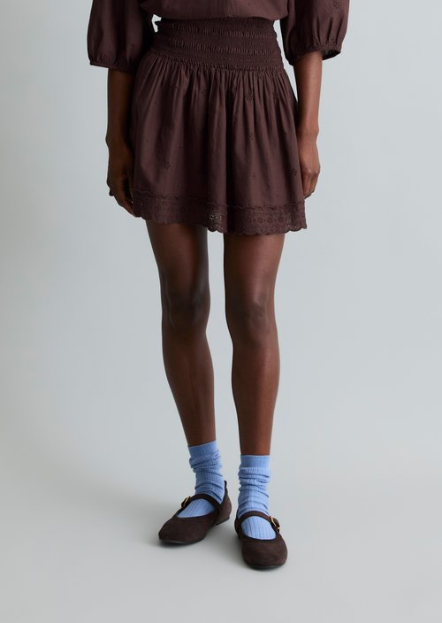 Broderie anglaise mini skirt flared — Burnt Aubergine