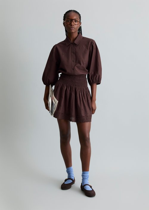 Broderie anglaise mini skirt flared — Burnt Aubergine