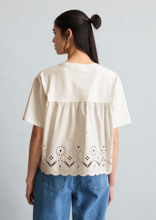 T-shirt with broderie anglaise relaxed — Silky White