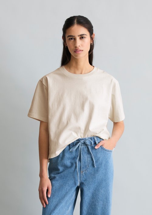 T-shirt with broderie anglaise relaxed — Silky White