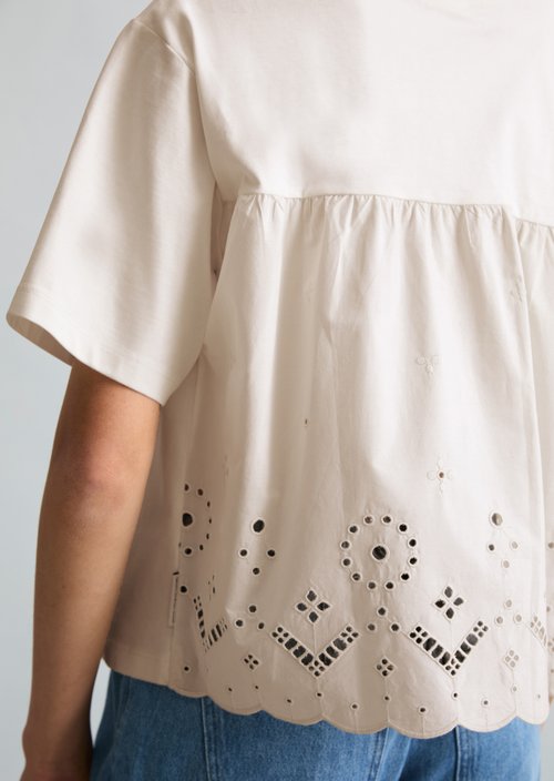 T-shirt with broderie anglaise relaxed — Silky White