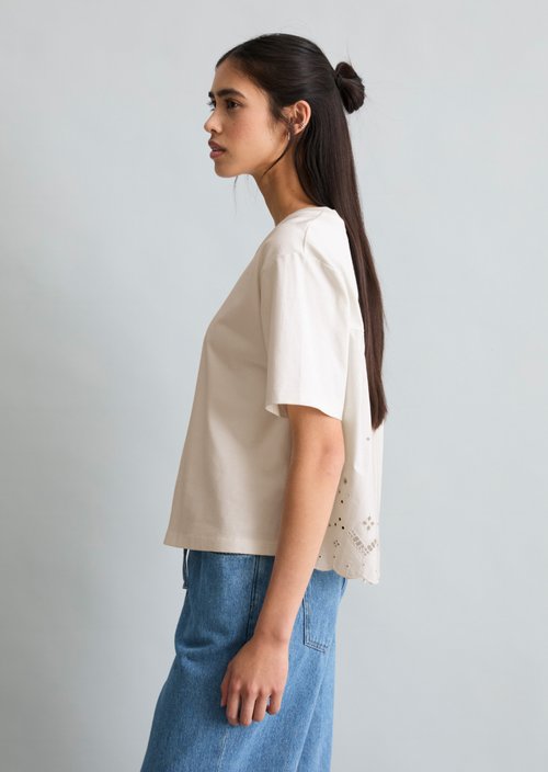 T-shirt with broderie anglaise relaxed — Silky White