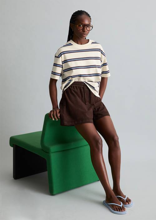 T-shirt rayé relaxed Offwhite en vue de face