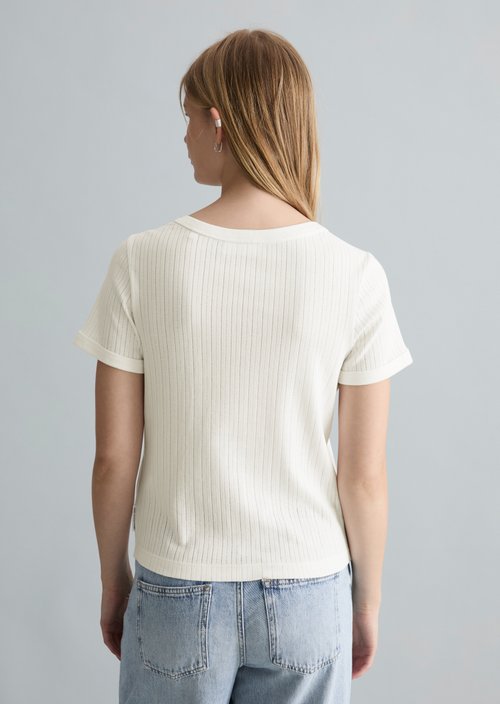 Pointelle short sleeve cardigan regular — Silky White
