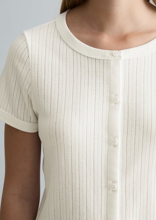 Pointelle short sleeve cardigan regular — Silky White