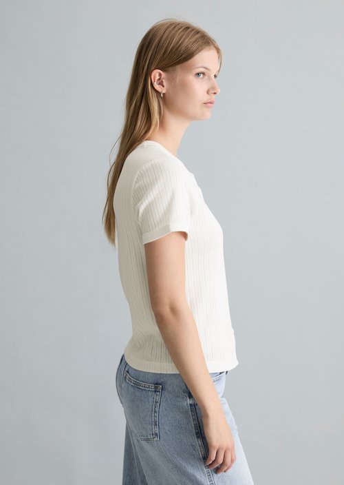 Pointelle short sleeve cardigan regular — Silky White