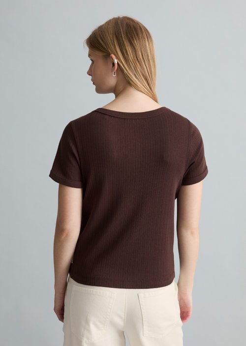 Pointelle short sleeve cardigan regular — Burnt Aubergine