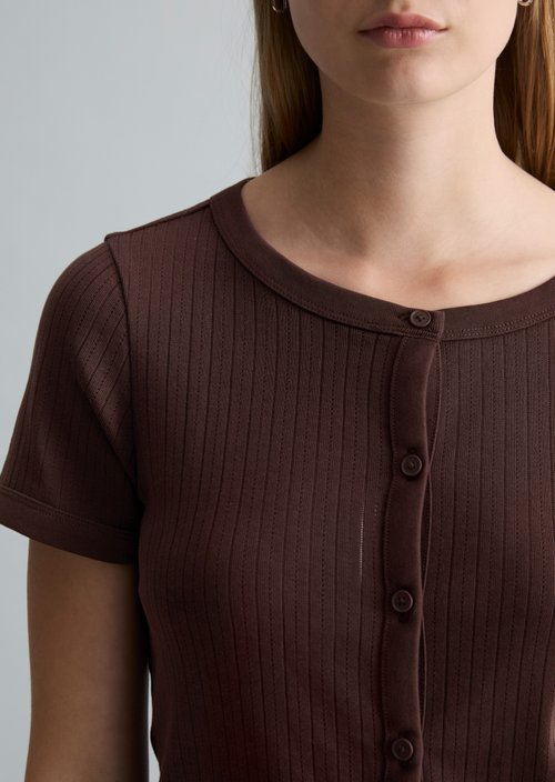 Pointelle short sleeve cardigan regular — Burnt Aubergine