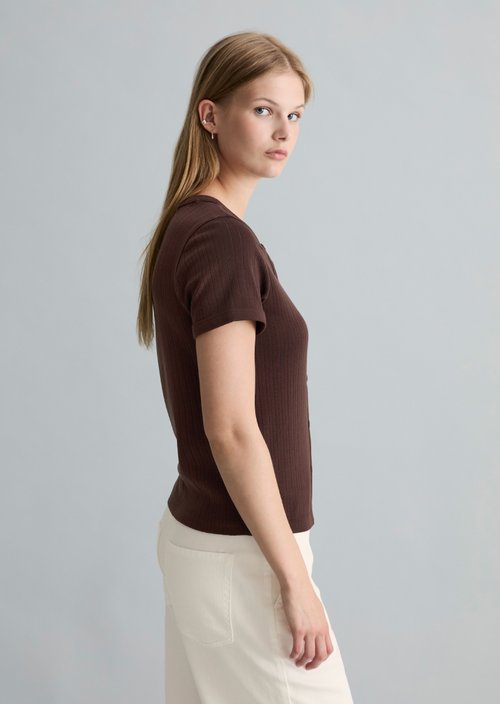 Pointelle short sleeve cardigan regular — Burnt Aubergine