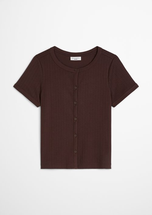 Pointelle short sleeve cardigan regular — Burnt Aubergine