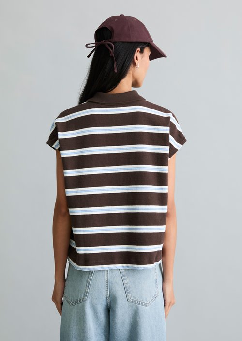 Striped polo shirt wide — Dark Brown