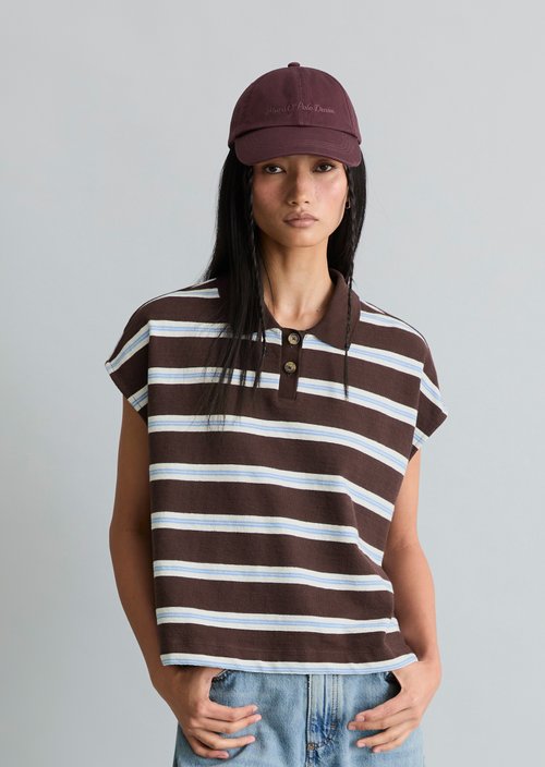 Striped polo shirt wide — Dark Brown