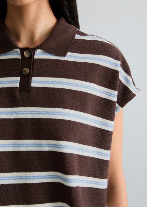 Striped polo shirt wide — Dark Brown